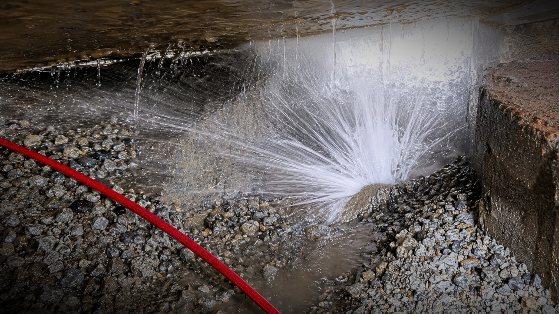 Plumber repairing a burst water pipe spraying under pressure in Napier